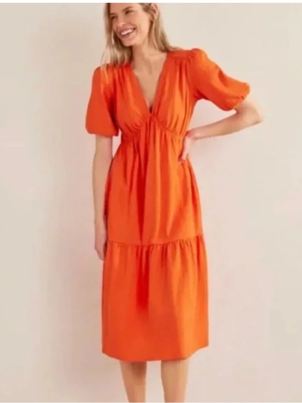 Boden Fit & Flare Orange Midi Dress size 6R regular
